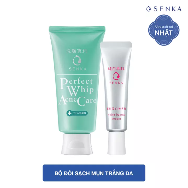 Bộ sạch mụn trắng da đôi Senka [Sữa rửa mặt Senka giảm mụn 100g + Serum dưỡng trắng da Senka 35g)