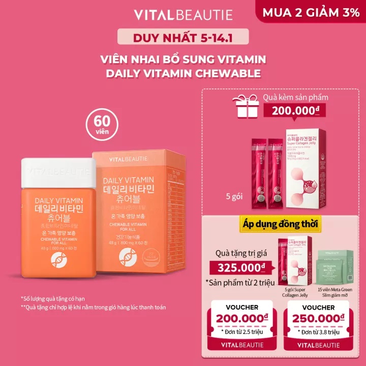 Viên nhai bổ sung Vitamin Vital Beautie hằng ngày Daily Vitamin Chewable