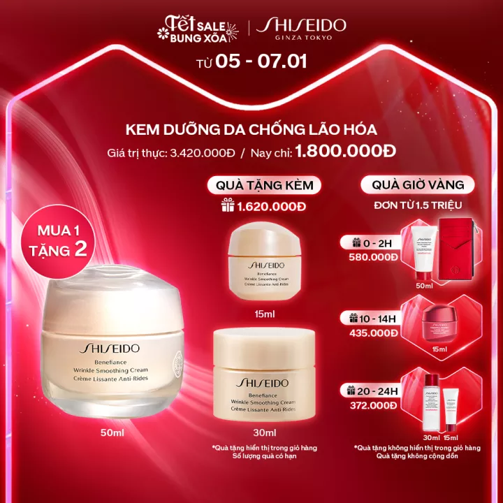 Shiseido Sale Tết - Kem dưỡng da chống lão hóa Shiseido Benefiance Wrinkle Smoothing Cream 50ml