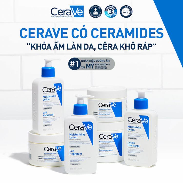 Bộ sản phẩm kem dưỡng ẩm cho da khô CeraVe Moisturizing Cream và Sữa rửa mặt Cerave Hydrating Cleanser